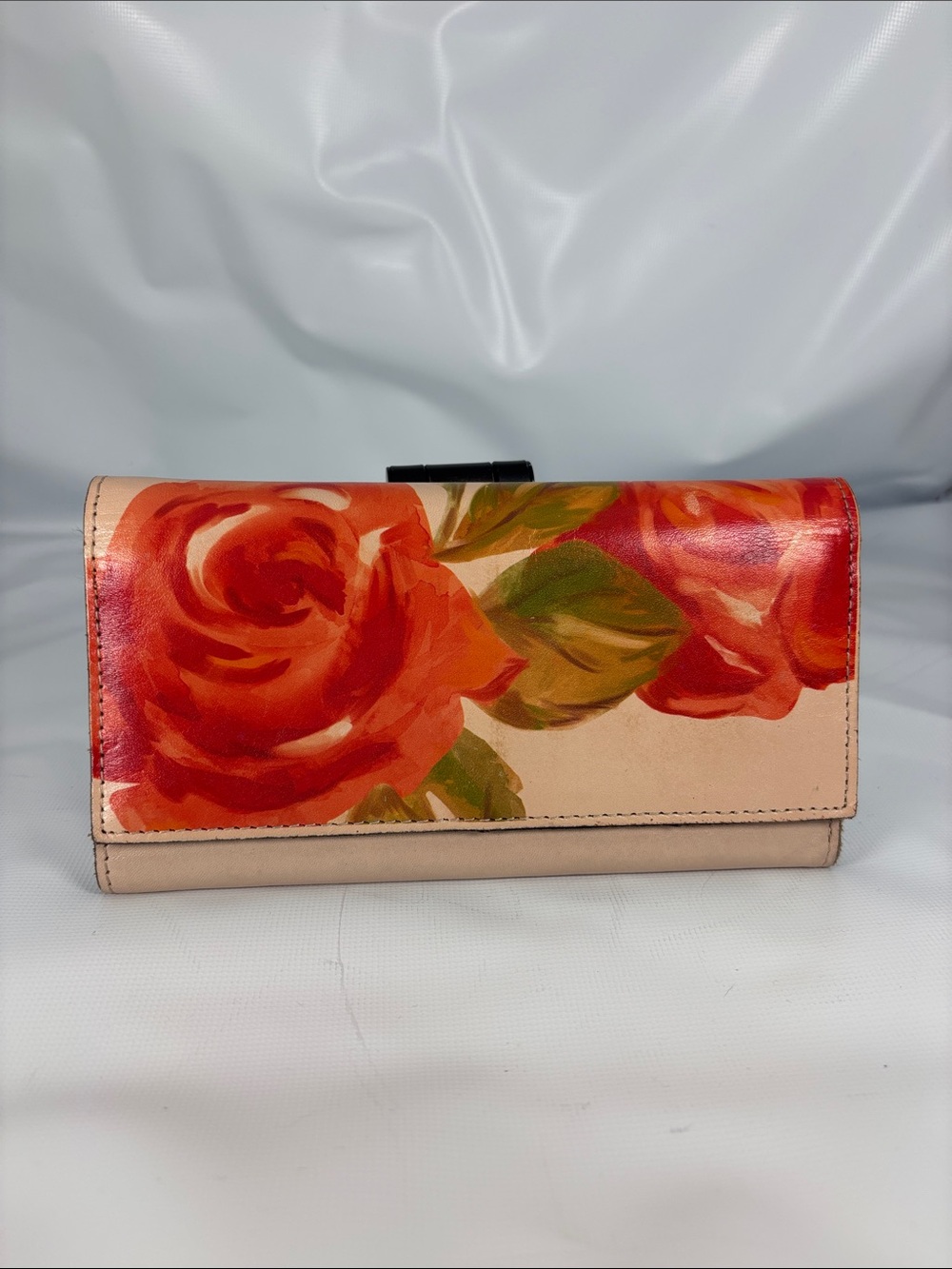 Patricia Nash Peach Wallet Clutch with Red Floral Print